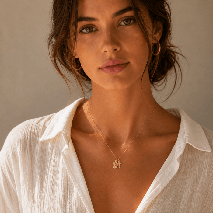 St. Christopher + Cross Charm Necklace - Le Serey