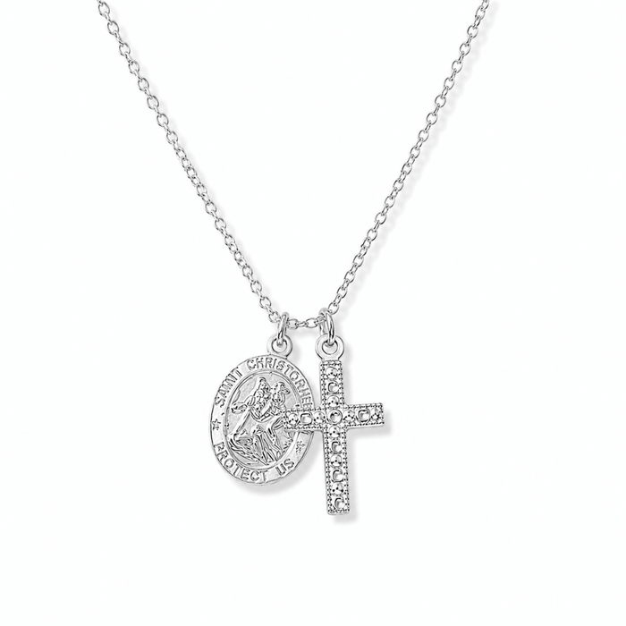 St. Christopher + Cross Charm Necklace - Le Serey