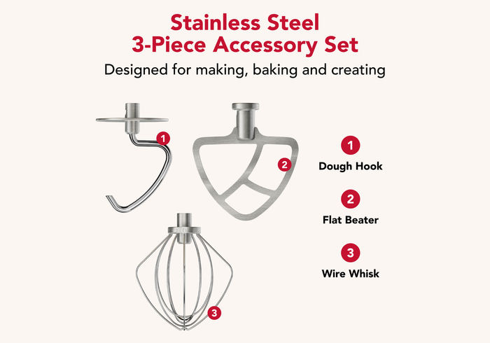 Stainless Steel 3-Piece Accessory Set for Tilt-Head Stand Mixers