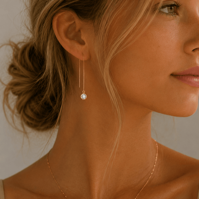 Threader Earrings + CZ Drop Charm - Le Serey