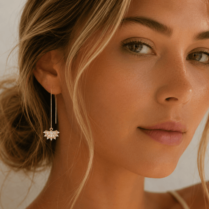 Threader Earrings Fan Drop Charm