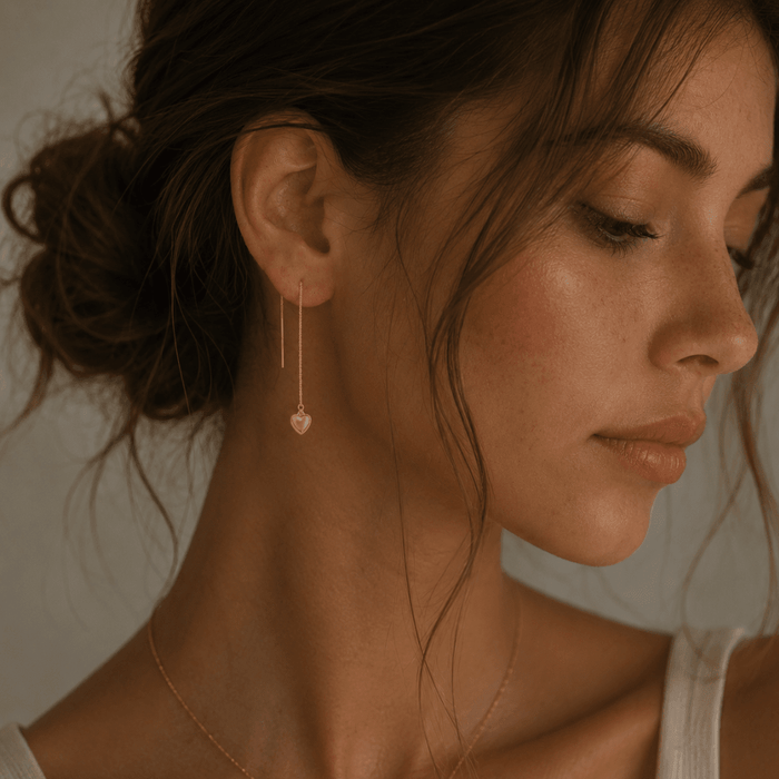 Threader Earrings + Heart Drop Charm - Le Serey