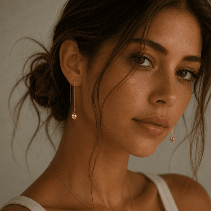 Threader Earrings + Heart Drop Charm - Le Serey