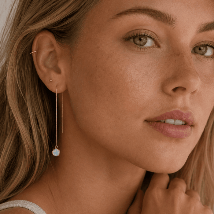 Threader Earrings + Opal Drop Charm