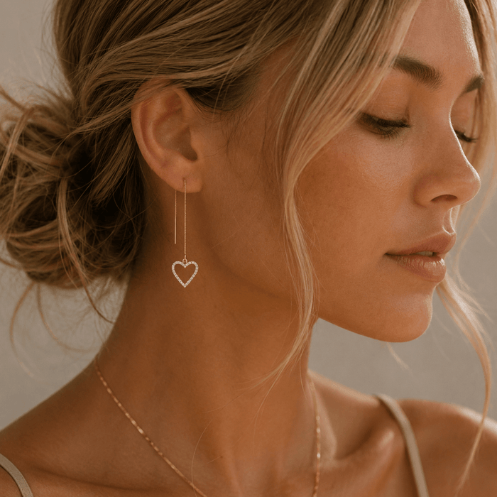 Threader Earrings + Open Hearts Charms