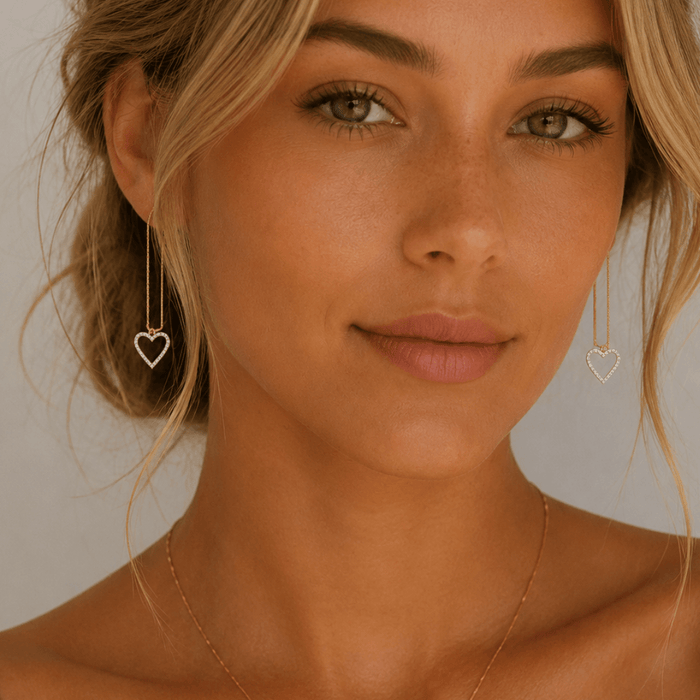 Threader Earrings + Open Hearts Charms - Le Serey