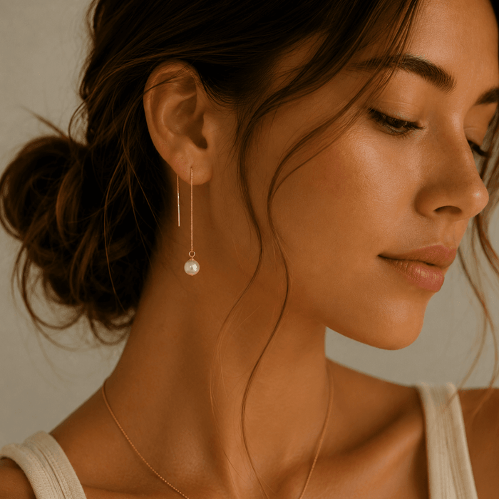 Threader Earrings + Pearl Drop Charm - Le Serey