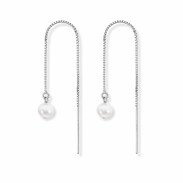Threader Silver Earrings + Pearl Drop Charm - Le Serey