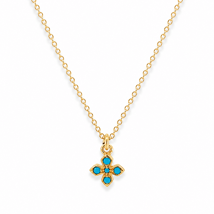 Tiny Turquoise Cross Necklace - Le Serey