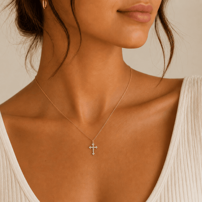 Trefoil Pavé Cross Necklace - Le Serey