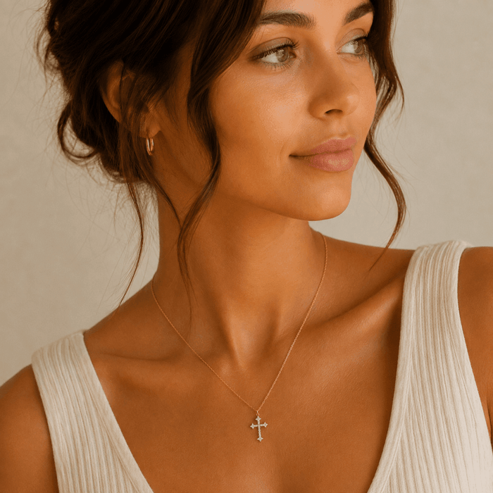 Trefoil Pavé Cross Necklace - Le Serey